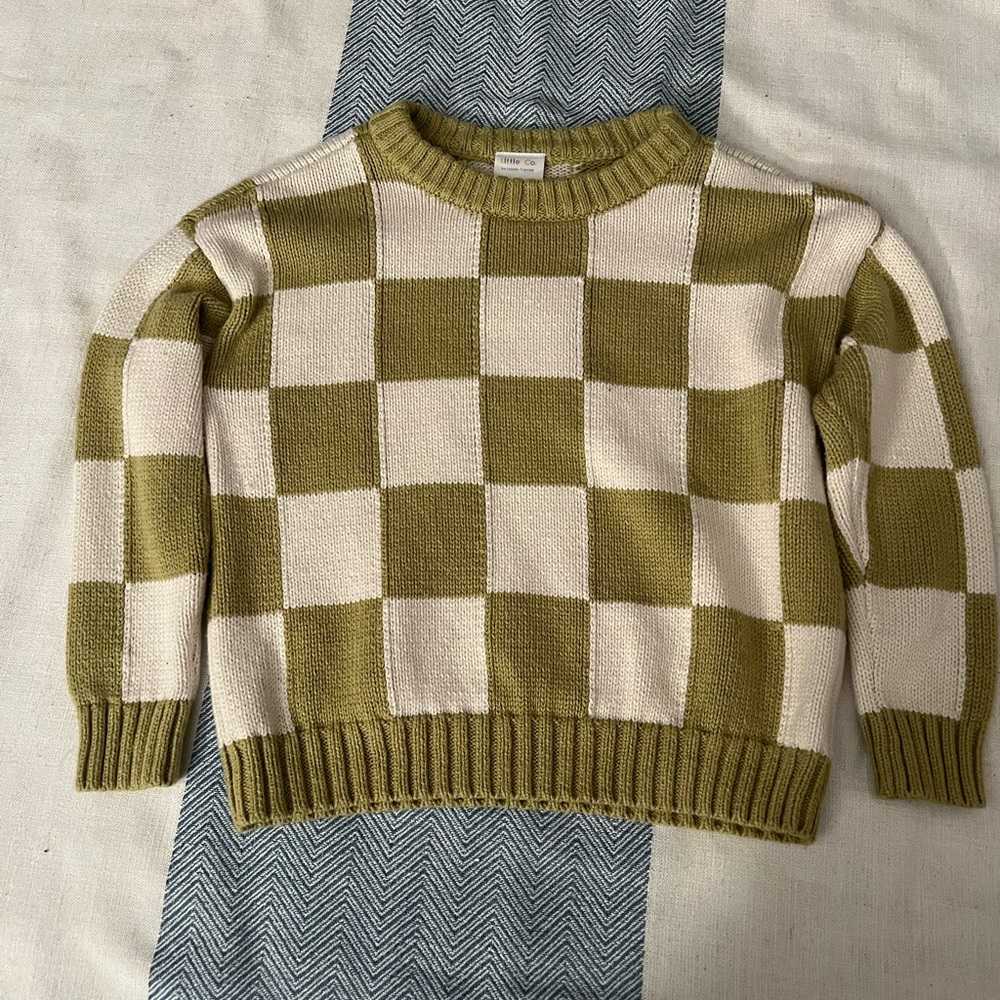 Green and Cream Checkered Sweater